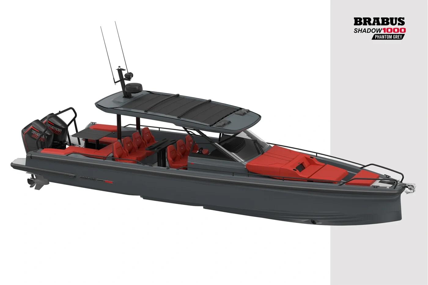 Brabus Shadow 1000 Phantom Grey, un bateau de luxe sportif avec intérieur rouge et équipements marins