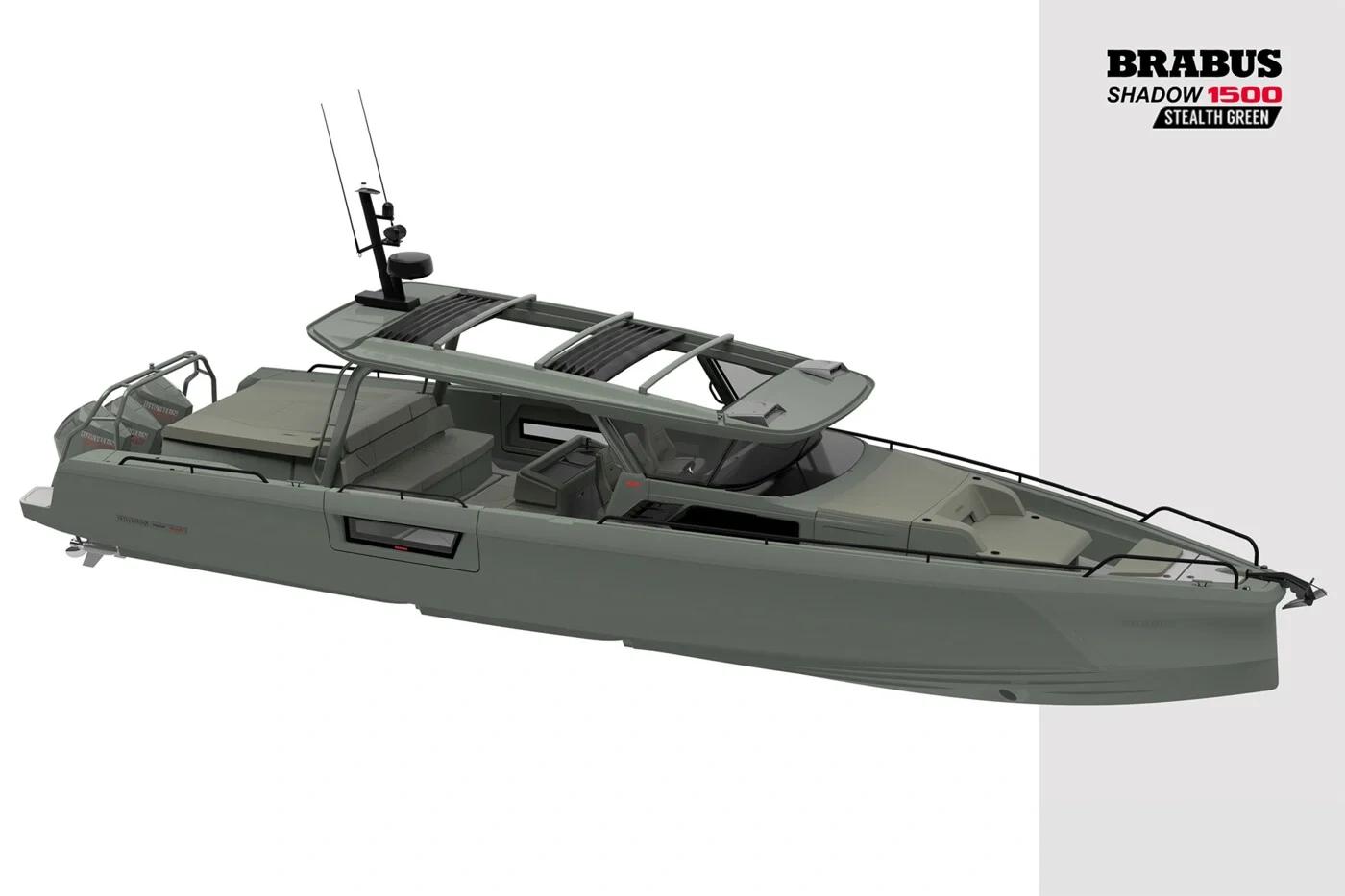 Bateau de luxe Brabus Shadow 1500 Stealth Green avec design sportif et équipements marins haut de gamme